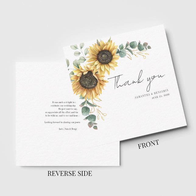 Floral Sunflower Eucalyptus Wedding Thank You Card (Floral Sunflower Eucalyptus Wedding Thank You Note Card)