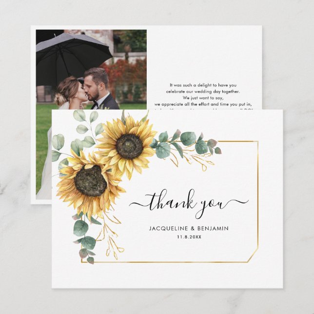 Floral Sunflower Eucalyptus Wedding Thank You Card (Front/Back)