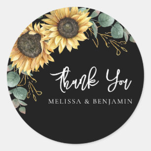 Floral Sunflower Eucalyptus Wedding Thank You Classic Round Sticker