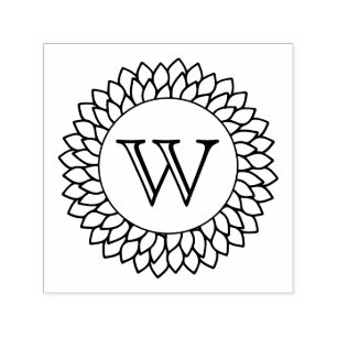Floral Sunflower Frame One Initial Monogram Self-inking Stamp