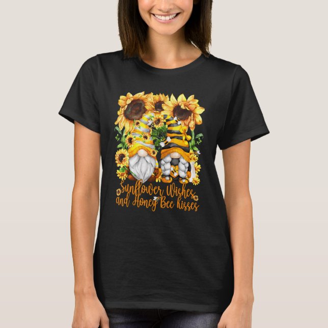 Floral Sunflower Gnome For Women With Cute Honey B T-Shirt (Front)