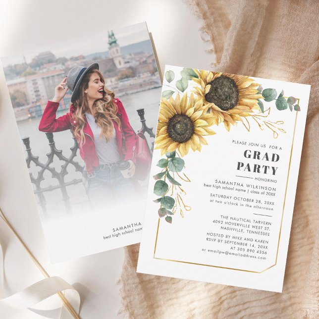 Floral Sunflower Graduation Party 2025 Invitation (Graduate Photo Graduation Party Invitation)