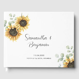 Floral Sunflower Greenery Barn Wedding Guest Book