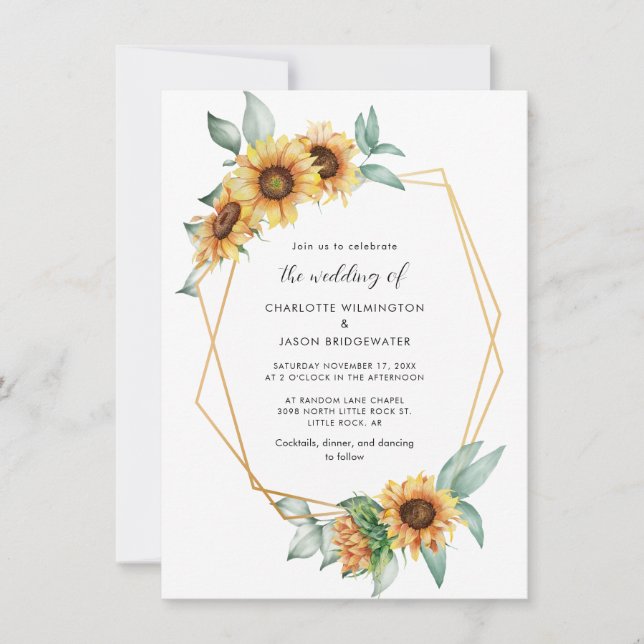 Floral Sunflower Greenery Botanical Wedding Invitation (Front)