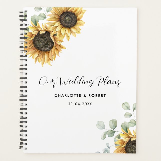 Floral Sunflower Greenery Botanical Wedding Planner (Front)