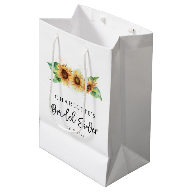 Floral Sunflower Greenery Bridal Shower Medium Gift Bag (Front Angled)