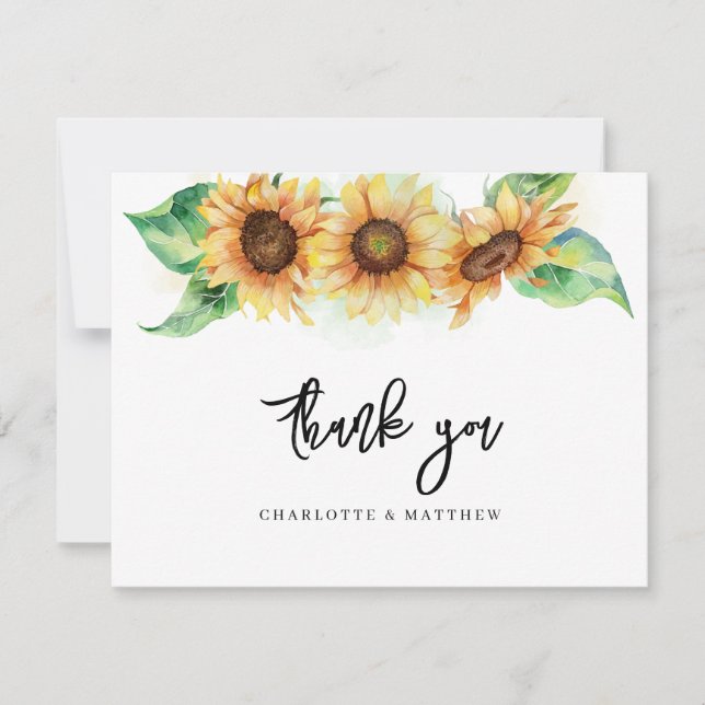 Floral Sunflower Greenery Elegant Bridal Shower Thank You Card (Front)