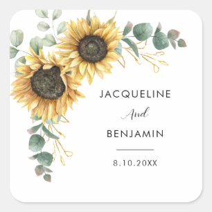 Floral Sunflower Greenery Foliage Wedding Square Sticker