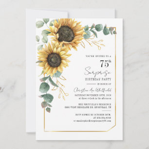 Floral Sunflower Greenery Script 75th Birthday Invitation