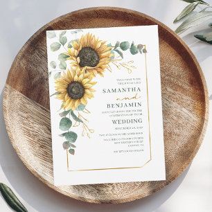 Floral Sunflower Greenery Typography Wedding Invitation
