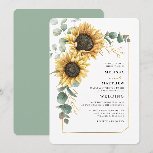 Floral Sunflower Greenery Wedding Invitation (Front/Back)