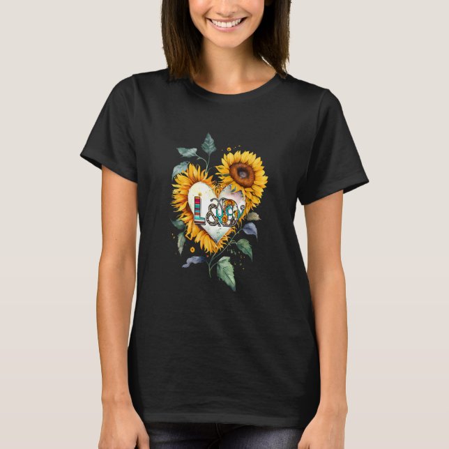 Floral Sunflower Heart L&D Labor and Delivery Nurs T-Shirt (Front)
