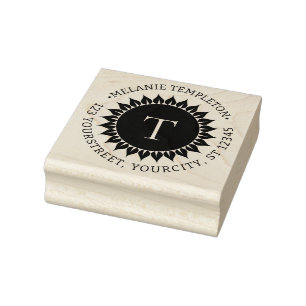 Floral Sunflower Name Address 1 Initial Round Rubb Rubber Stamp