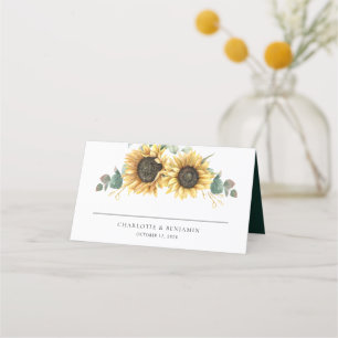 Floral Sunflower Name and Date Wedding Place Card