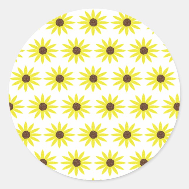 Floral Sunflower Patterns Golden Yellow Flowers Classic Round Sticker (Front)