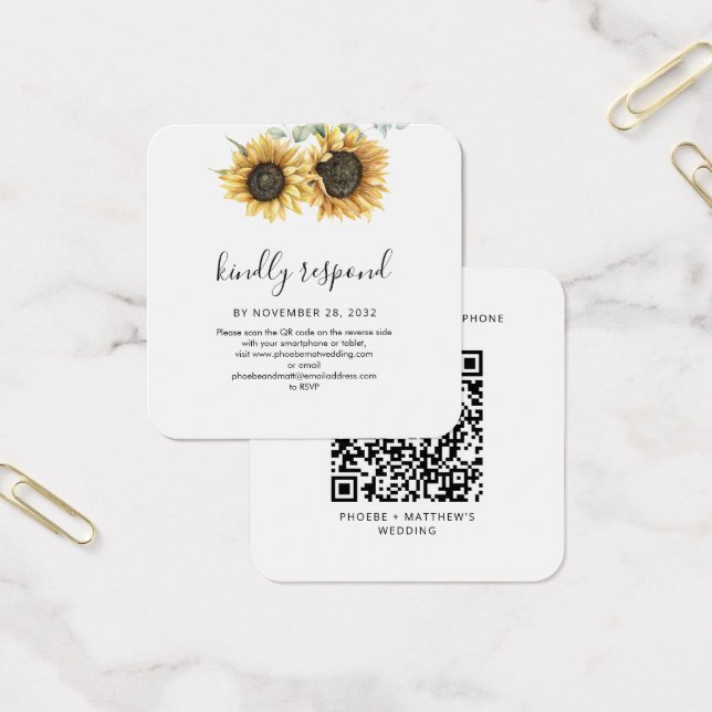Floral Sunflower QR Code Wedding Website RSVP (Office)