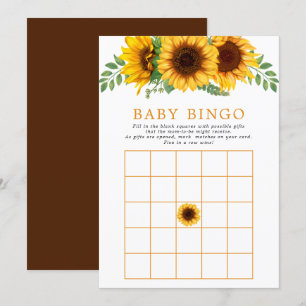 Floral Sunflower Rustic Baby Shower Bingo Game Invitation