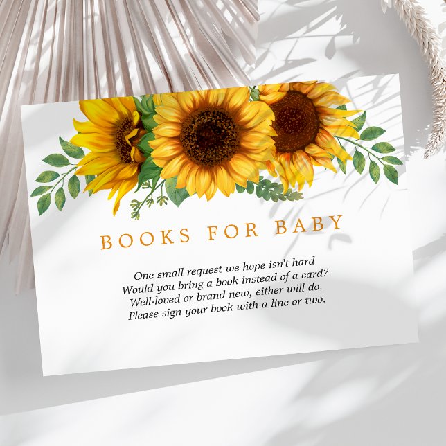 Floral Sunflower Rustic Baby Shower Books For Baby Enclosure Card (Creator Uploaded)