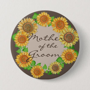  Floral Sunflower Rustic Taupe Mother of the Groom 7.5 Cm Round Badge