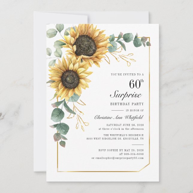 Floral Sunflower Script 60th Birthday Invitation (Front)