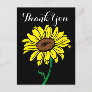 Floral Sunflower Thank You Black & Yellow Flowers Postcard