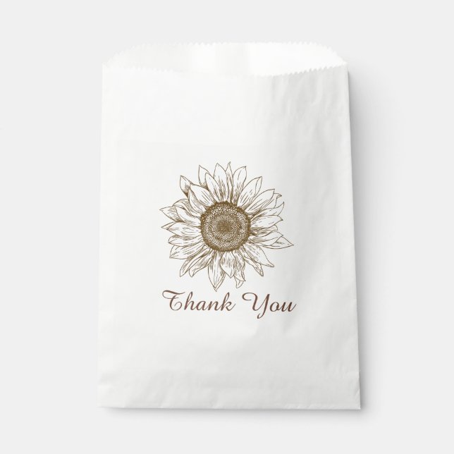 Floral Sunflower Thank You Brown Wedding Flower Favour Bags (Front)