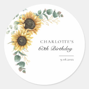 Floral Sunflower Watercolor 60th Birthday Party Classic Round Sticker