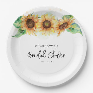 Floral Sunflower Watercolor Bridal Shower Paper Plate