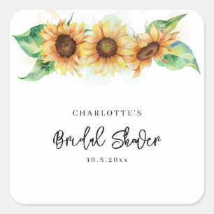 Floral Sunflower Watercolor Bridal Shower Square Sticker