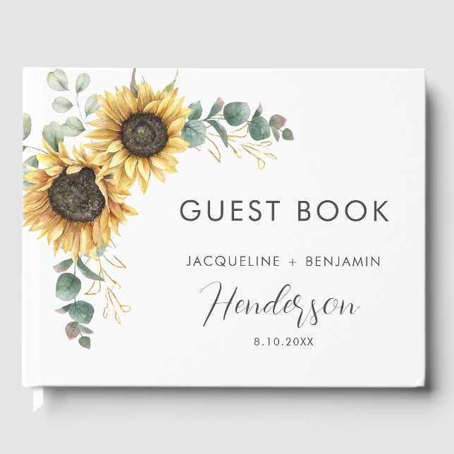 Floral Sunflower Wedding Guest Book (Front)