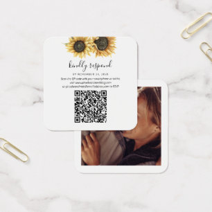 Floral Sunflower Wedding Photo QR Code RSVP Card