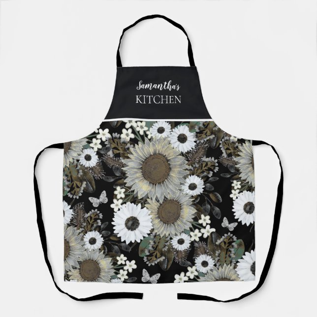 Floral Sunflower Women's Name Apron (Front)