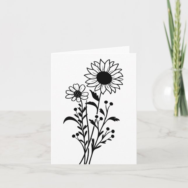 Floral Sunflowers Black White Love Thinking of You Thank You Card (Front)