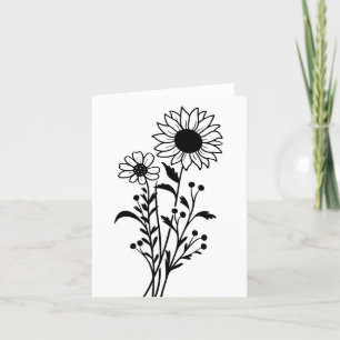 Floral Sunflowers Black White Love Thinking of You Thank You Card