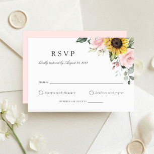 Floral Sunflowers Blush Pink Wedding RSVP Card