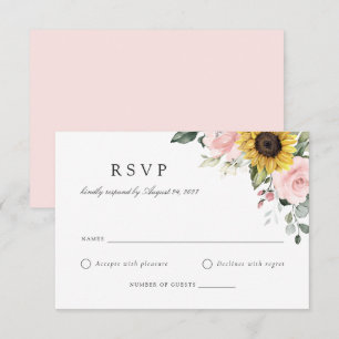 Floral Sunflowers Blush Pink Wedding RSVP Card