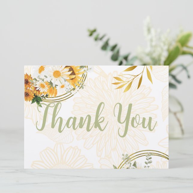 Floral - Sunflowers & Daisies Thank You Card (Standing Front)