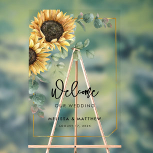 Floral Sunflowers Eucalyptus Wedding Welcome Acrylic Sign