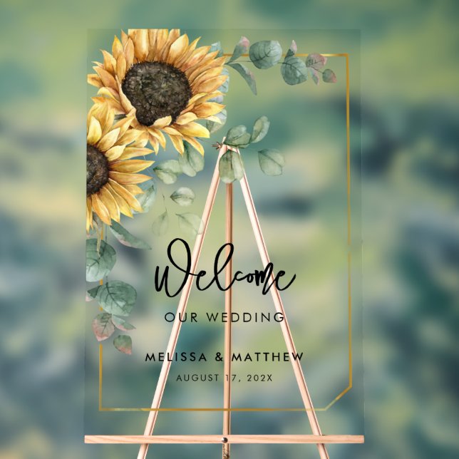 Floral Sunflowers Eucalyptus Wedding Welcome Acrylic Sign (Neutral)