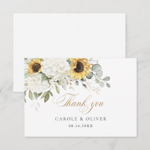 Floral Sunflowers Hydrangea Wedding Thank You Card