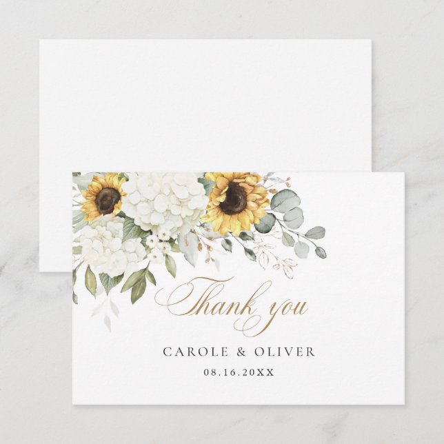 Floral Sunflowers Hydrangea Wedding Thank You Card (Front/Back)