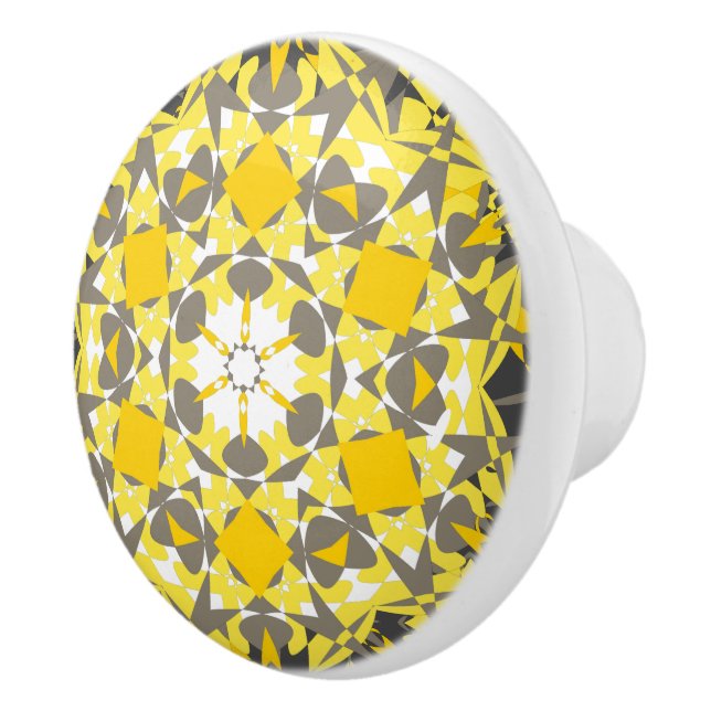 Floral Sunny Yellow Grey White Elegant Ceramic Knob (Right)