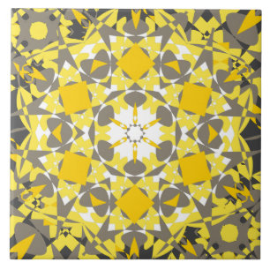 Floral Sunny Yellow Grey White Elegant Tile