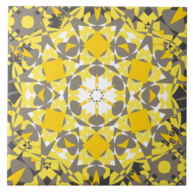 Floral Sunny Yellow Grey White Elegant Tile (Front)