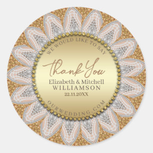 Floral Sunshine Glitter Lace Mandala Classic Round Sticker