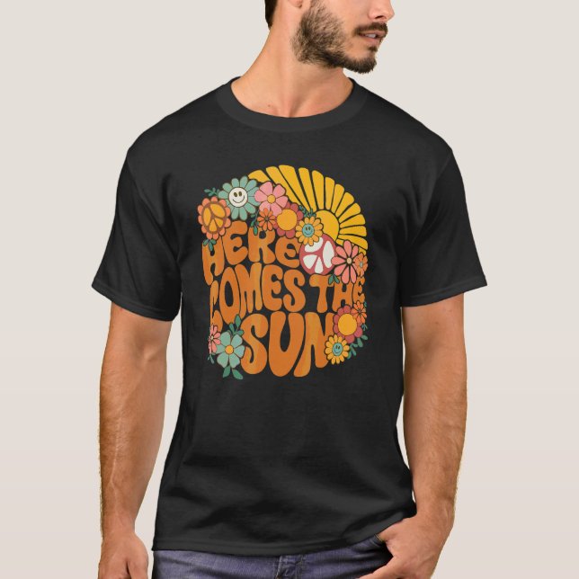 Floral Sunshine Here Come The Sun Summer Vacation T-Shirt (Front)