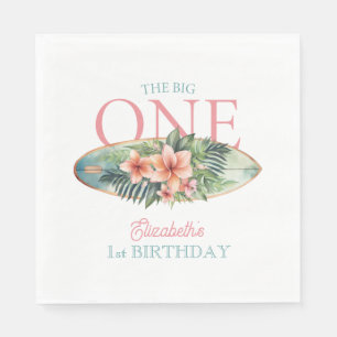 Floral Surf Board The Big One 1st Birthday Napkin