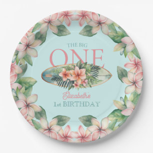 Floral Surf Board The Big One 1st Birthday Paper Plate