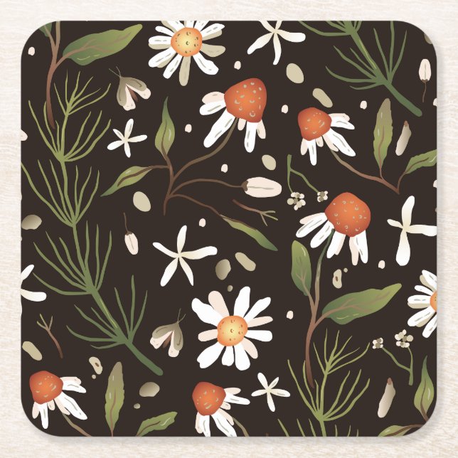 Floral Surface Pattern Fashion Spring           Square Paper Coaster (Front)