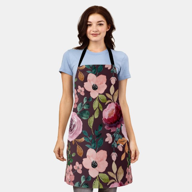 Floral Surface Pattern-Fashion Watercolor Colourfu Apron (Worn)